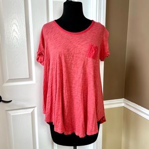 ⭐️ T.La Anthropologie Coral colored Flowy High Low Tie Lace up Back Top SMALL